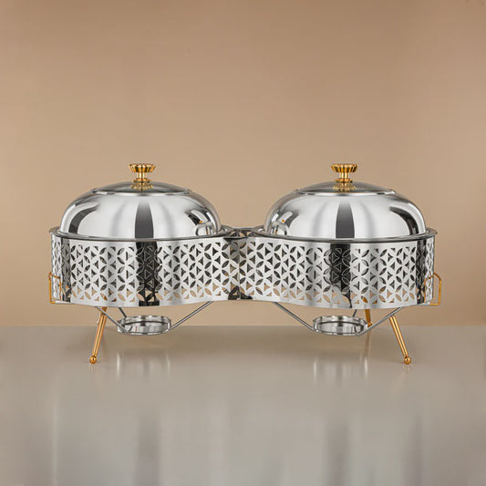 STS0013319 Steel Double Chafing Dish Silver Gold 3L+3L