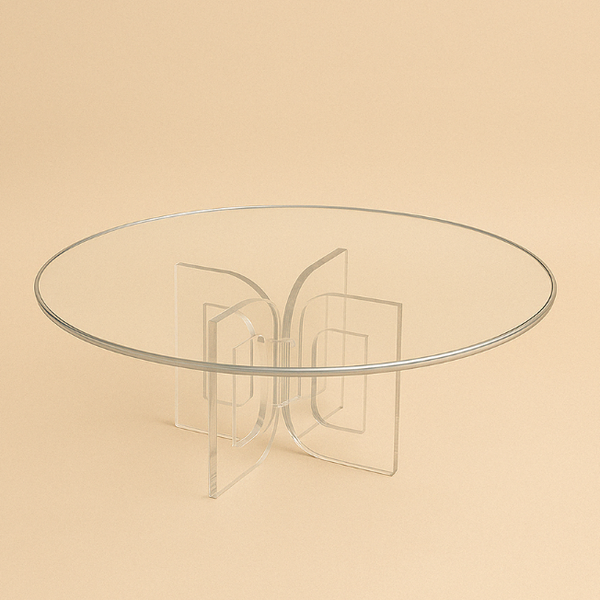 HO-832RD-LT Acrylic Round Cake Plate with Silver Line - 13cm (H) x 34cm (D)
