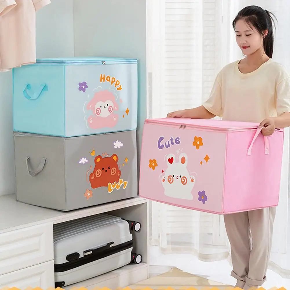 Large Capacity Foldable Clothes Storage Bag - Cute Printed, Dustproof Quilt & Wardrobe Organizer