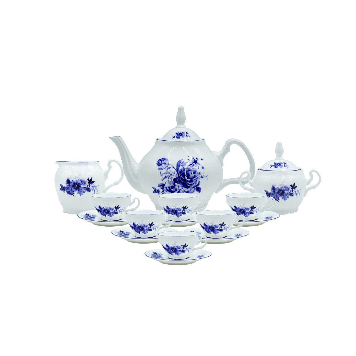 SNZ-018 17PC Tea  Set With Blue Rim