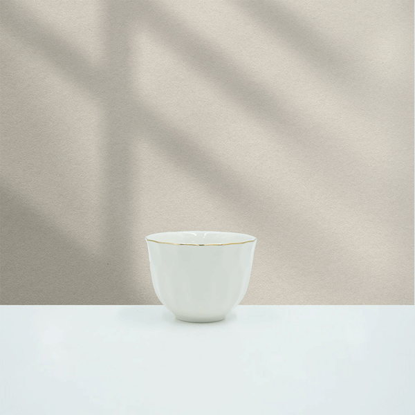 GL-255 Ceramic Cawa Cup 12PC Set - White with Gold Rim