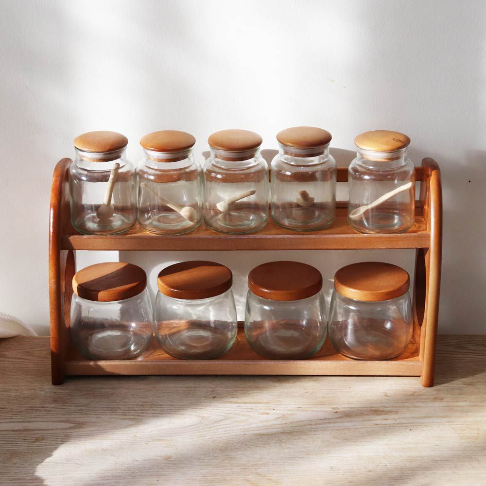 GER6208 Glass Storage Jar With Wooden Rack