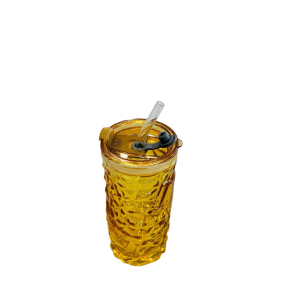كوب زجاجي مع غطاء وقشة HS62442