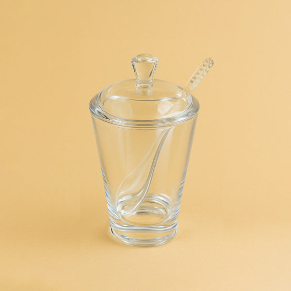 HS-T299 Acrylic Sugar Jar with Spoon – 9cm (D) x 15cm (H), Spoon: 13cm