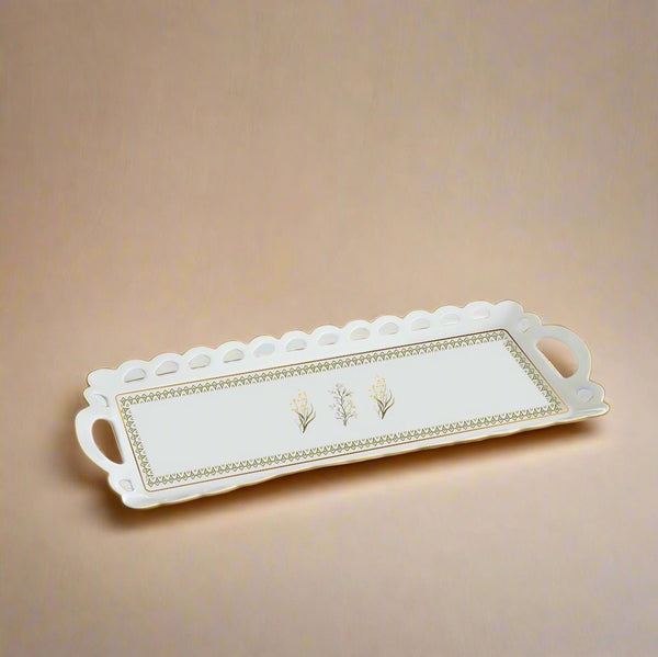 Ceramic Long Plate – 15.6 Inches – SC3953 – Elegant White Finish with Gold Rim