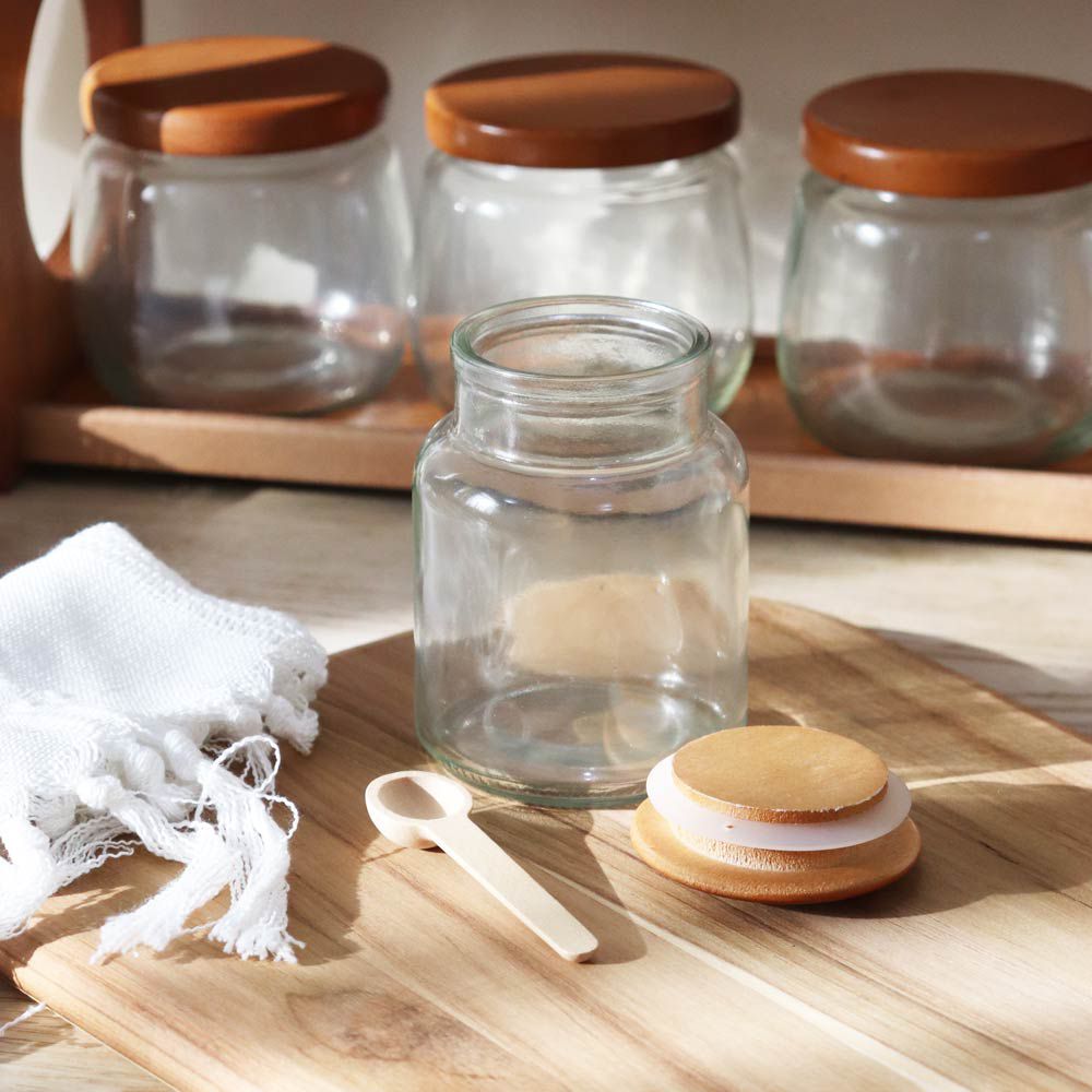 GER6208 Glass Storage Jar With Wooden Rack