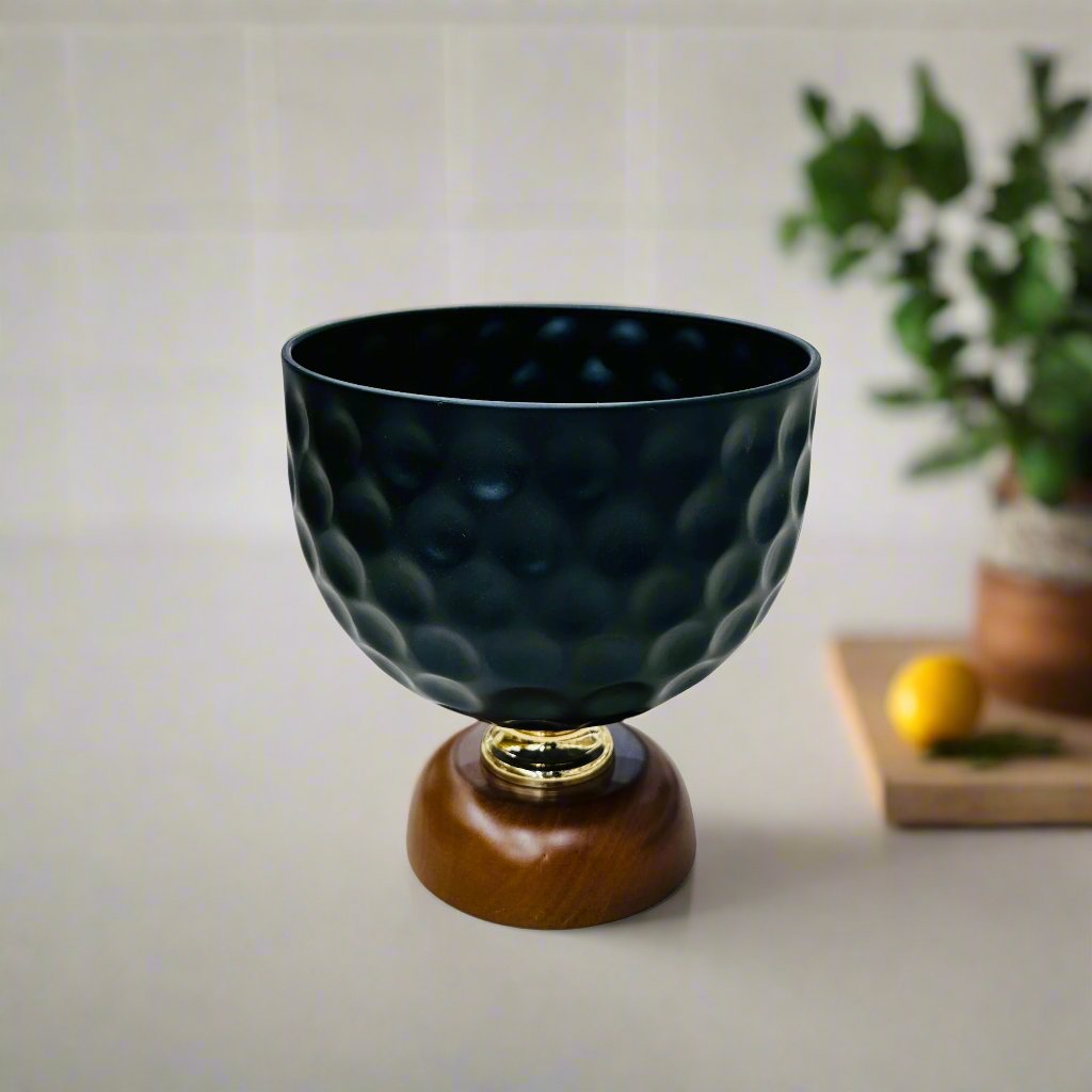 Fruit Bowl With Wooden Stand Black