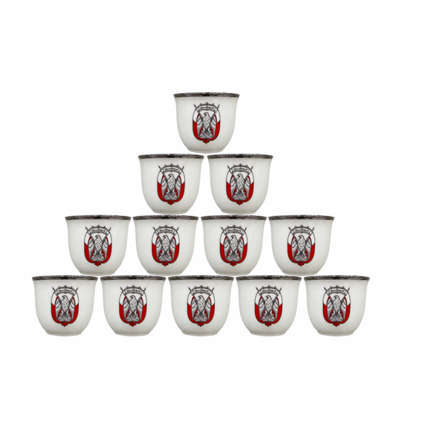 ZX05-S Abu Dhabi Logo Cawa Cup Set – 12-Piece  –  120 ml  –  White Porcelain with Silver Rim Finish