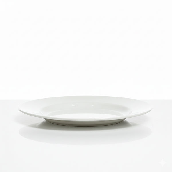 White ceramic plate on a white background