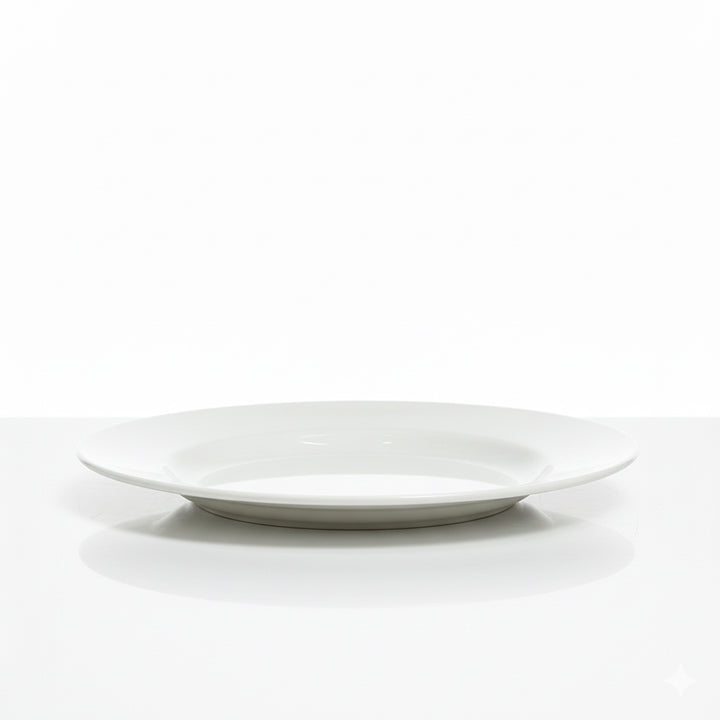 White ceramic plate on a white background