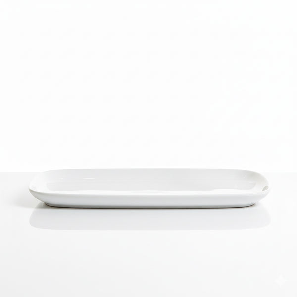 White rectangular plate on a white background