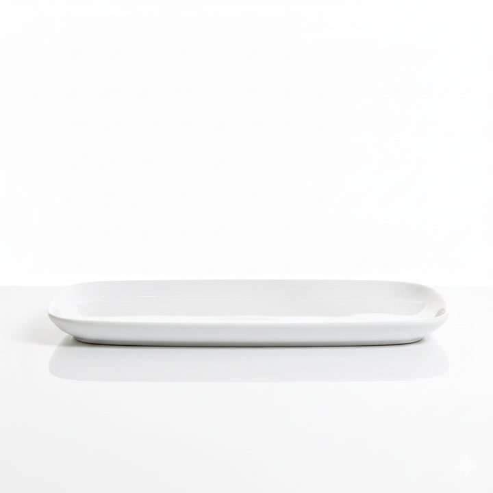 White rectangular plate on a white background