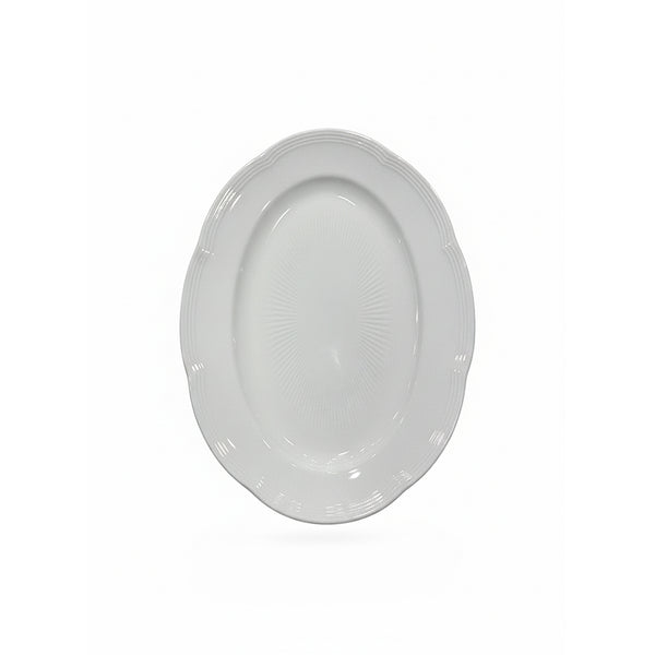 White oval platter on a white background