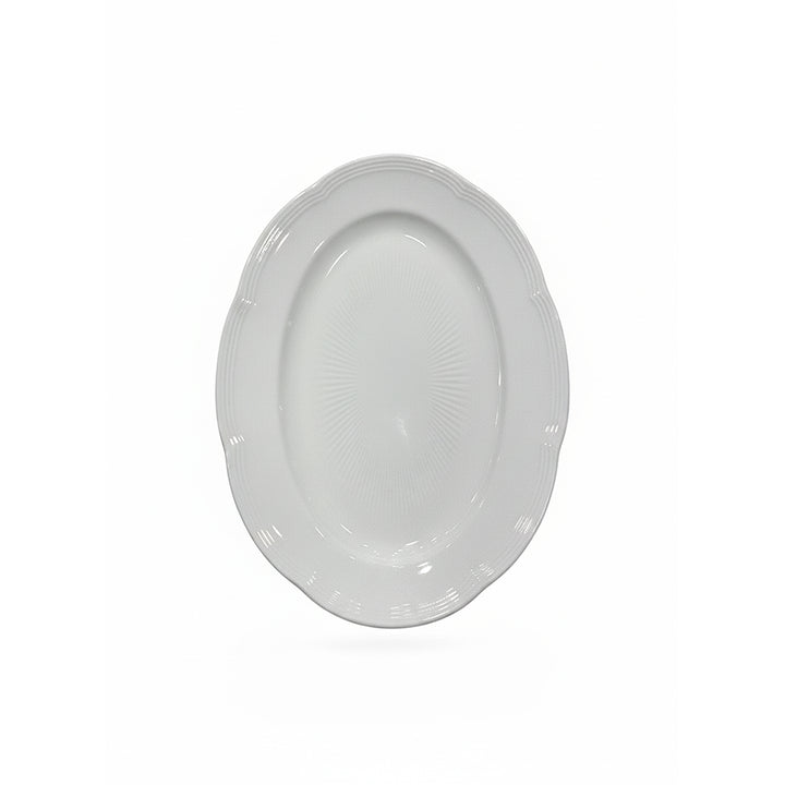 White oval platter on a white background