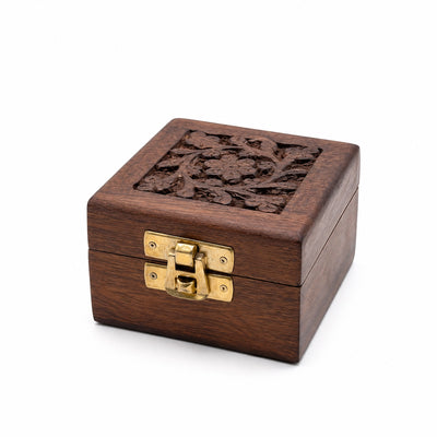 ABH Wooden Storage Box 3 X 3 Inch Floral Carved Design Siddiq Gifts
