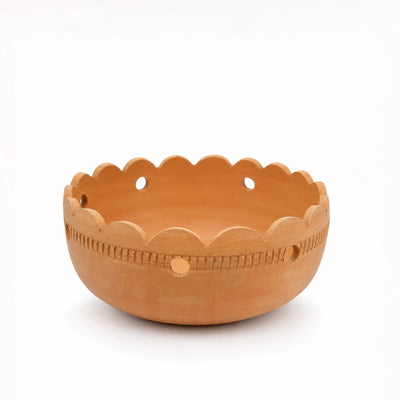 ABRW 6031 Terracotta Decorative Bowl 16 CM Scalloped Edge Design Siddiq Gifts