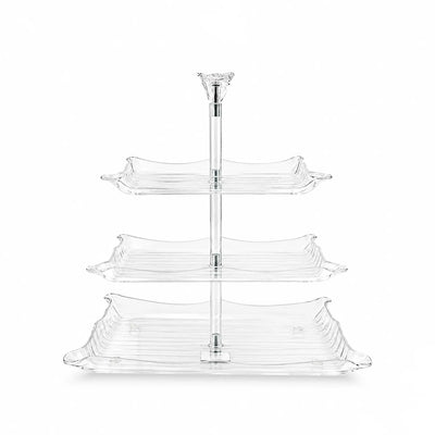 Elegant Clear Acrylic 3-Tier Cake Stand, Ideal For Displaying Cakes, Cupcakes, Pastries, Desserts, Sweets, Fruits, And Snacks At Siddiq Gifts.