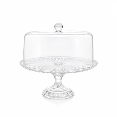 Elegant Acrylic Clear Cake Stand With Cover Measuring 28 × 25.6 Cm, Ideal For Displaying And Serving Cakes, Pastries, Cupcakes, Desserts, Sweets, And Other Treats At Siddiq Gifts.