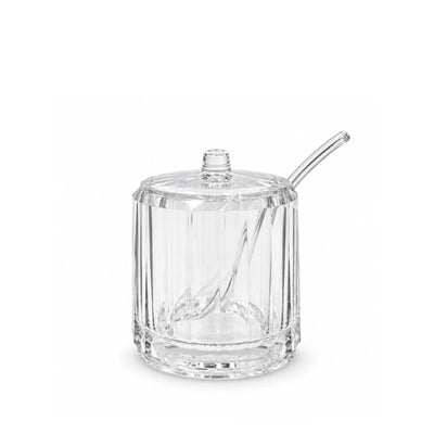 Elegant Clear Acrylic Faceted Sugar Pot With Lid And Spoon Measuring 8 Cm, Designed For Neatly Serving Sugar, Sweeteners, And Condiments At Home, Tea Tables, And Gatherings At Siddiq Gifts.