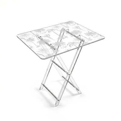 Acrylic Folding Coffee Table 4-Piece Transparent with White Floral Design and Silver Accents by Siddiq Gifts