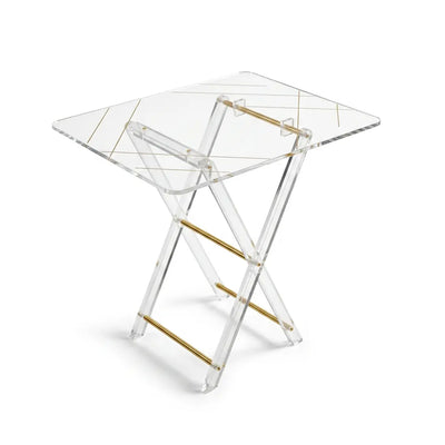 Acrylic Folding Coffee Table Set 4 Pieces Transparent Finish with Gold Accents Siddiq Gifts
