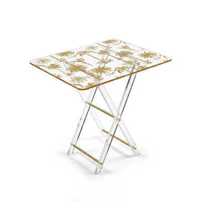 Acrylic Folding Coffee Table Set 4 Pieces Transparent with Gold Floral Design and Gold Accents Siddiq Gifts