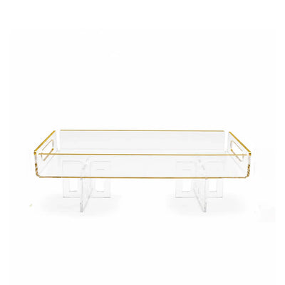 Acrylic Rectangular Serving Tray with Legs 40 x 15 x 13cm Clear with Gold Rim by Siddiq Gifts