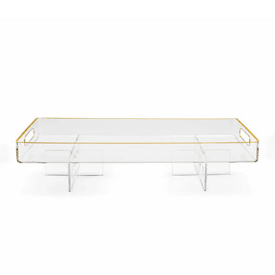 Acrylic Rectangular Serving Tray with Legs 60 × 22 × 13 cm Clear with Gold Rim Siddiq Gifts