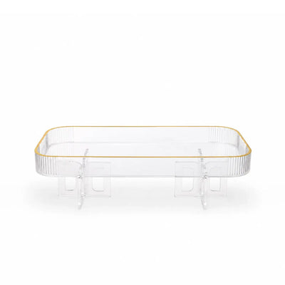 Acrylic Serving Tray with Legs 45 x 30 x 12cm Clear with Gold Rim by Siddiq Gifts