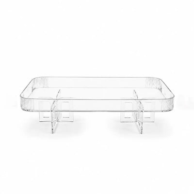 Acrylic Serving Tray with Legs 50 cm Clear with Silver Rim Siddiq Gifts