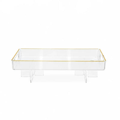 Acrylic Serving Tray with Legs 50cm Clear with Gold Rim by Siddiq Gifts