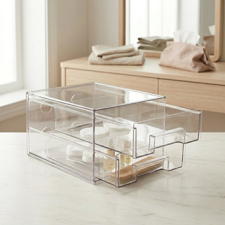 Spectrum Acrylic Storage Acrylic Storage Box with 2 Drawers Clear Organizer | Siddiq Gifts