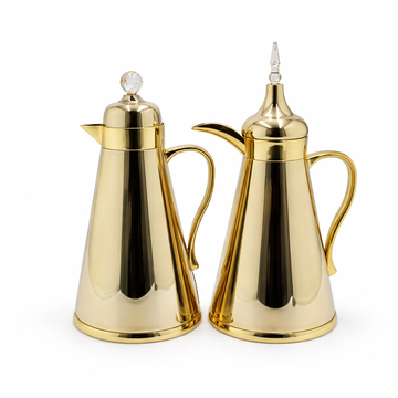 AFP-IG-GCLR vacuum flask set 2 pieces 1L glossy gold thermal flasks with clear crystal lid from Siddiq Gift Shop