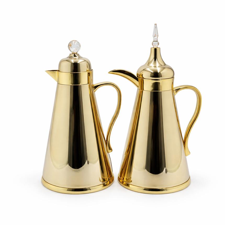 AFP-IG-GCLR Vacuum Flask Set – 2 Pieces (1L + 0.75L) – Glossy Gold with Clear Crystal Lid