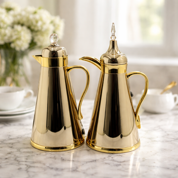 AFP-IG-GCLR vacuum flask set 2 pieces 1L glossy gold thermal flasks with clear crystal lid from Siddiq Gift Shop