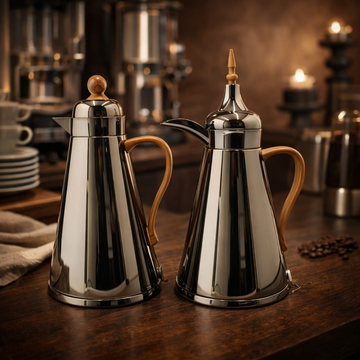 AFP-MN-MBN vacuum flask set 2 pieces 1L matt nickel thermal flasks with black nickel handle from Siddiq Gift Shop