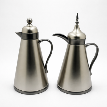 AFP-MN-MBN vacuum flask set 2 pieces 1L matt nickel thermal flasks with black nickel handle from Siddiq Gift Shop