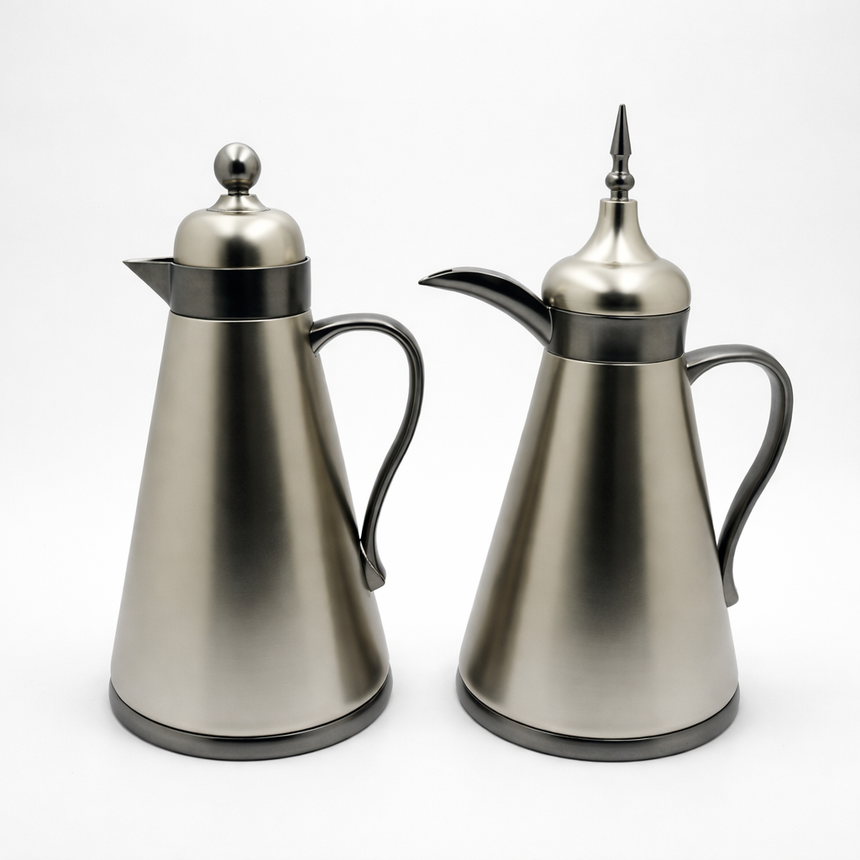 AFP-MN-MBN Vacuum Flask Set – 2 Pieces (1L + 0.75 L) – Matt Nickel with Black Nickel Handle