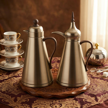 AFP-MN-MDW vacuum flask set 2 pieces 1L insulated thermal flasks with wooden handle from Siddiq Gift Shop