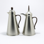 AFP-MN-MDW Vacuum Flask Set – 2 Pieces (1L + 0.75L) – Matt Nickel with Dark Wood Handle