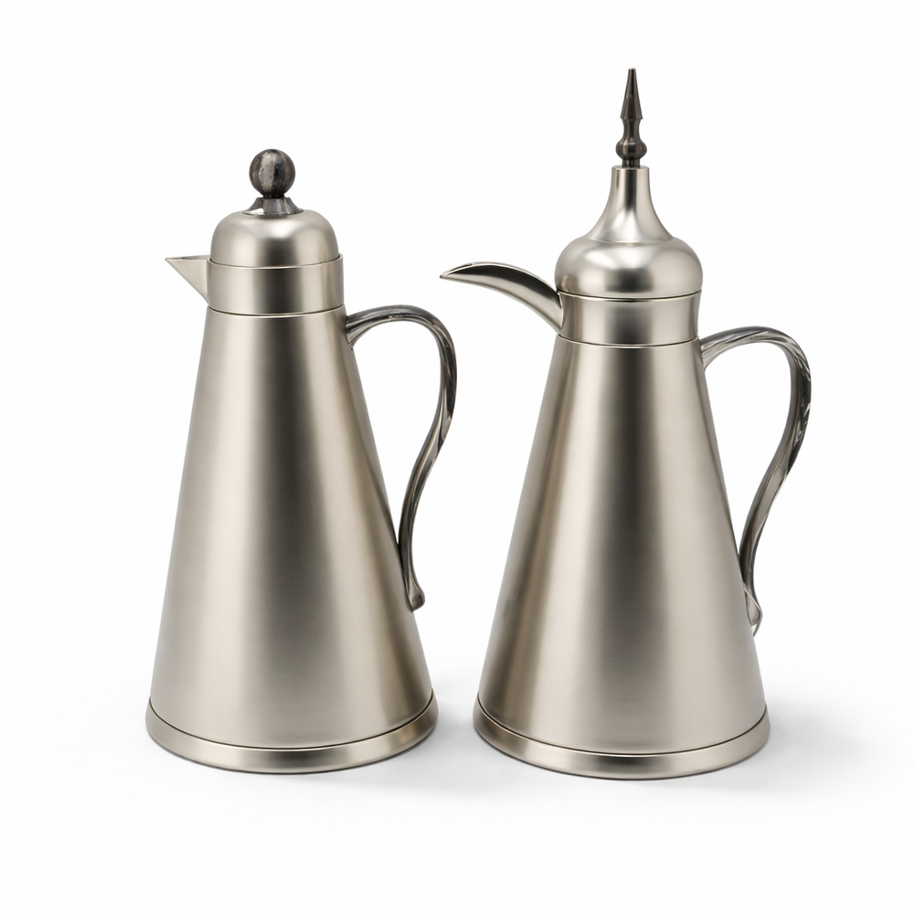 AFP-MN-MGRNT vacuum flask set 2 pieces 1L matt nickel thermal flasks with granite grey handle from Siddiq Gift Shop