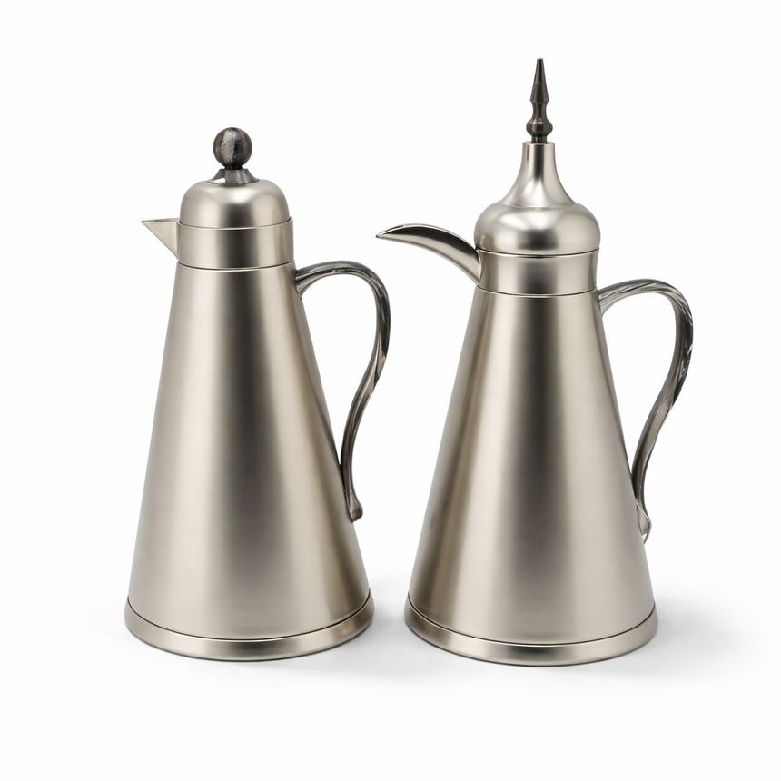 AFP-MN-MGRNT Vacuum Flask Set – 2 Pieces (1L + 0.75L) – Matt Nickel with Granite Grey Handle