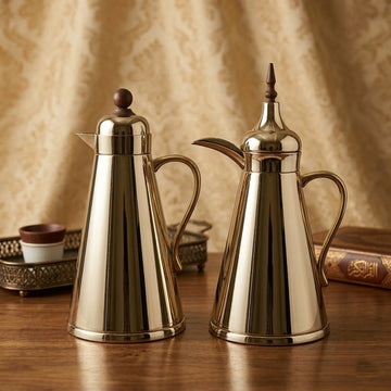 AFP-N-MDW vacuum flask set 2 pieces 1L polished nickel thermal flasks with dark wood handle from Siddiq Gift Shop