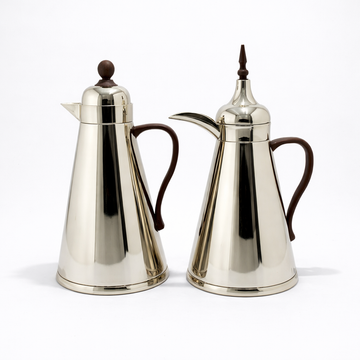 AFP-N-MDW vacuum flask set 2 pieces 1L polished nickel thermal flasks with dark wood handle from Siddiq Gift Shop