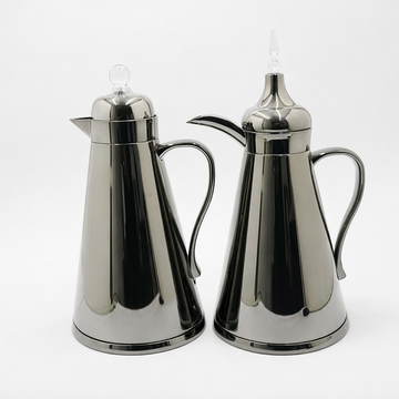 AFP-NBK-CLR vacuum flask set 2 pieces 1L nickel black thermal flasks with clear crystal lid from Siddiq Gift Shop