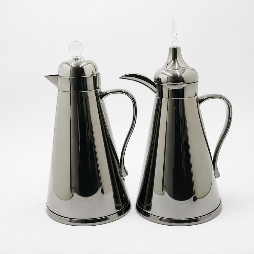 AFP-NBK-CLR Vacuum Flask Set – 2 Pieces (1L + 0.75L) – Nickel Black with Clear Crystal Lid
