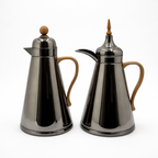 AFP-NBK-MLW Vacuum Flask Set – 2 Pieces (1L + 0.75L) – Nickel Black with Light Wood Handle