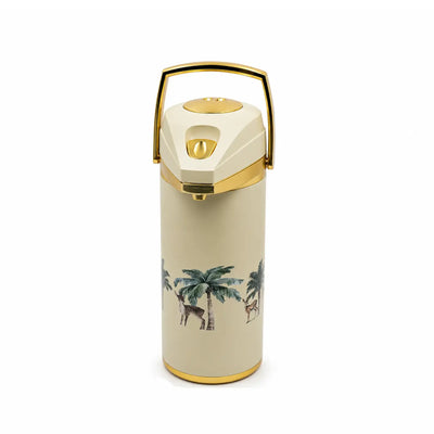 Air Pot Vacuum Flask 3L Beige with Gold Finish and Palm Tree Design by Siddiq Gifts