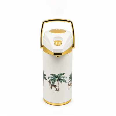 Air Pot Vacuum Flask 3L White with Gold Finish and Palm Tree Design by Siddiq Gifts