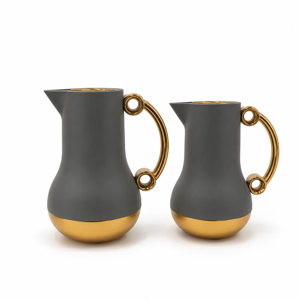Al Saif Sealar Vacuum Flask Set 2 Pieces 0.75L And 1.0L Dark Grey And Gold Siddiq Gifts